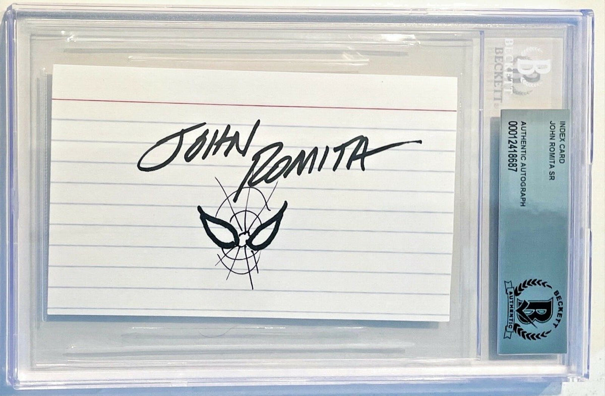 John Romita Signed Spiderman Marvel Original Art Sketch 3x5 Index Card BAS Slab0
