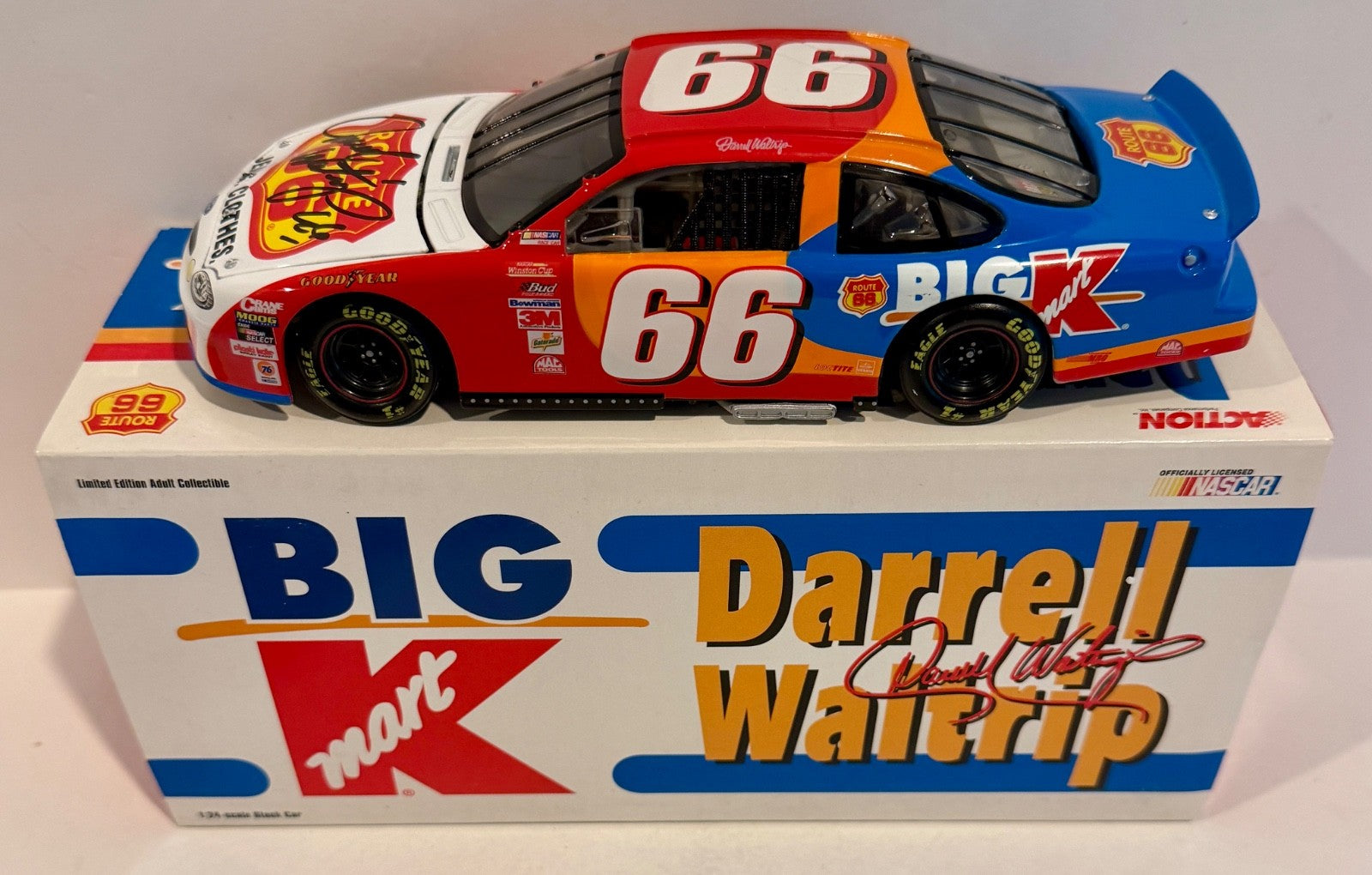 1999 Darrell Waltrip #66 Route 66 Big K Mart Signed Auto 1/24 Diecast Car W/ COA0