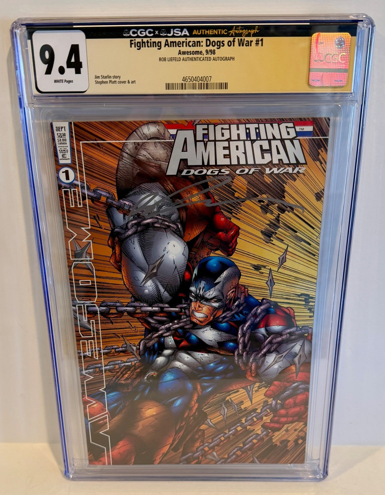 1998 Fighting American Dogs Of War #1 Rob Liefeld Signed Auto JSA CGC 9.40
