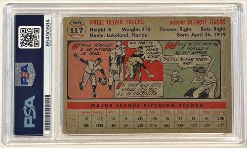 1956 Topps Virgil Trucks Detroit Tigers Signed Auto Card #117 PSA DNA1
