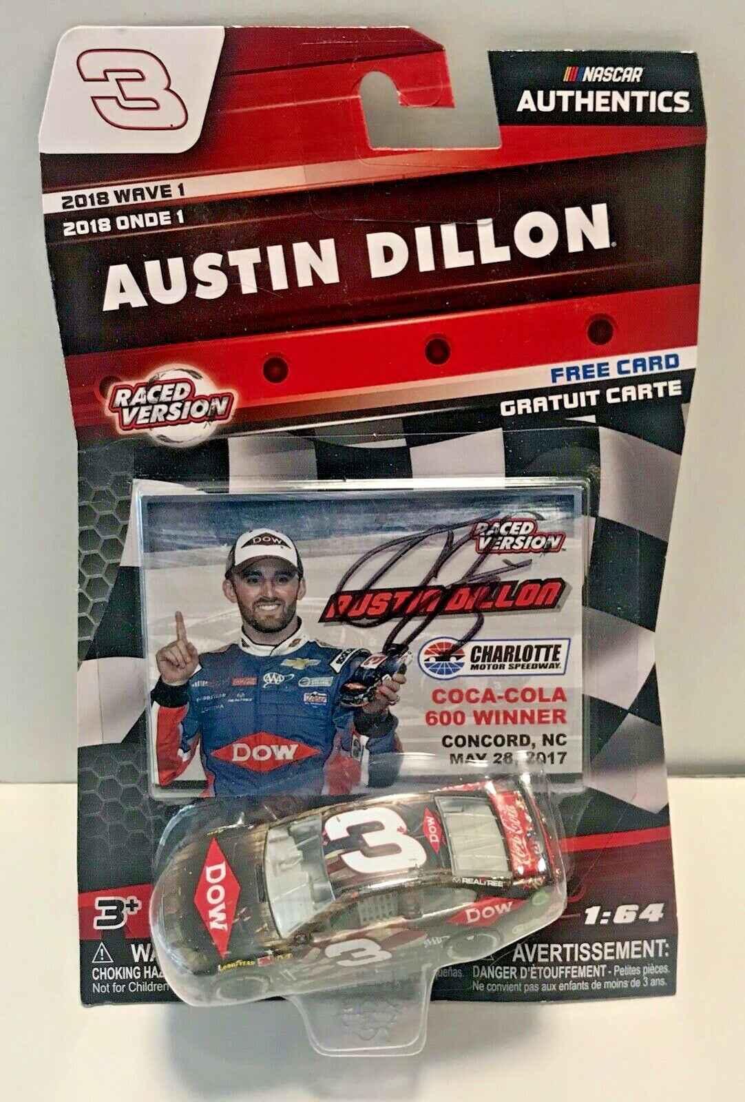 2018 Austin Dillon Coca Cola 600 WIN Signed Auto 1/64 Diecast Car W/ COA (A)0