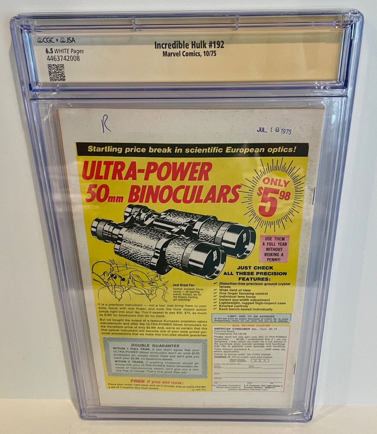 1975 Marvel The Incredible Hulk #192 Joe Staton Signed Auto Comic JSA CGC 6.53