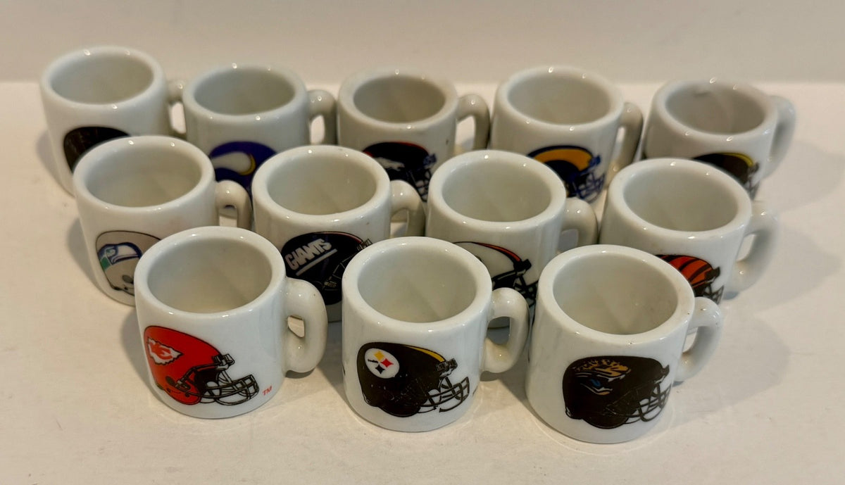 (12) Vintage 1990's NFL Mini Ceramic Mugs Vending Machine Toys Chiefs Steelers +0