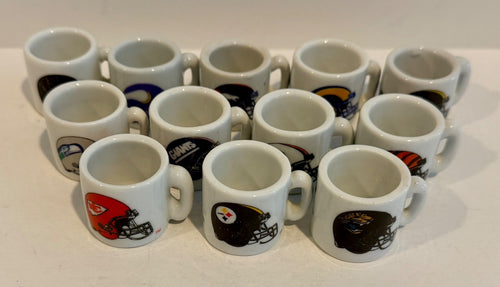 (12) Vintage 1990's NFL Mini Ceramic Mugs Vending Machine Toys Chiefs Steelers +0