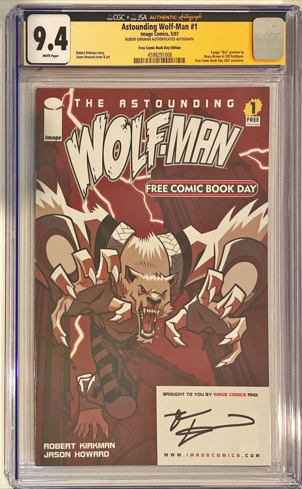 2007 Image Comics The Astounding Wolf-Man Robert Kirkman Signed Auto JSA CGC 9.40