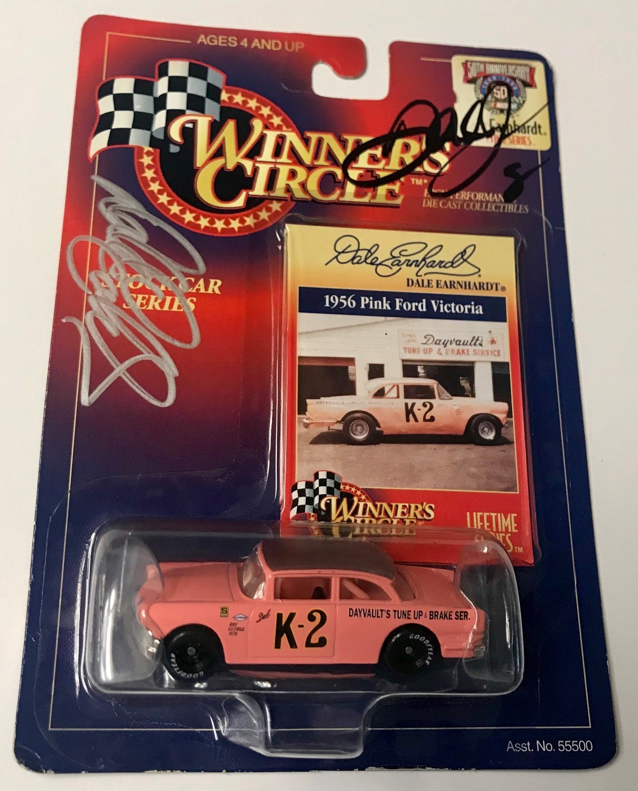 Dale Earnhardt Sr & Dale Earnhardt Jr Dual Signed 1/64 Pink Ford Diecast Car COA0