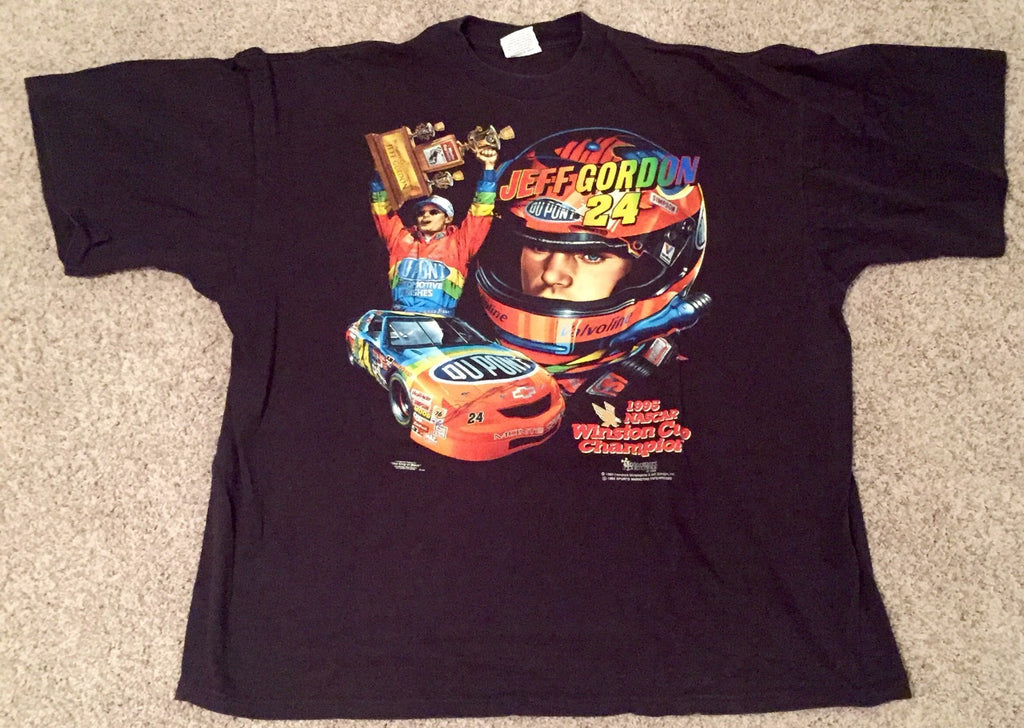 1995 Jeff Gordon WINSTON CUP CHAMPION Signed VINTAGE Black XL T-Shirt0